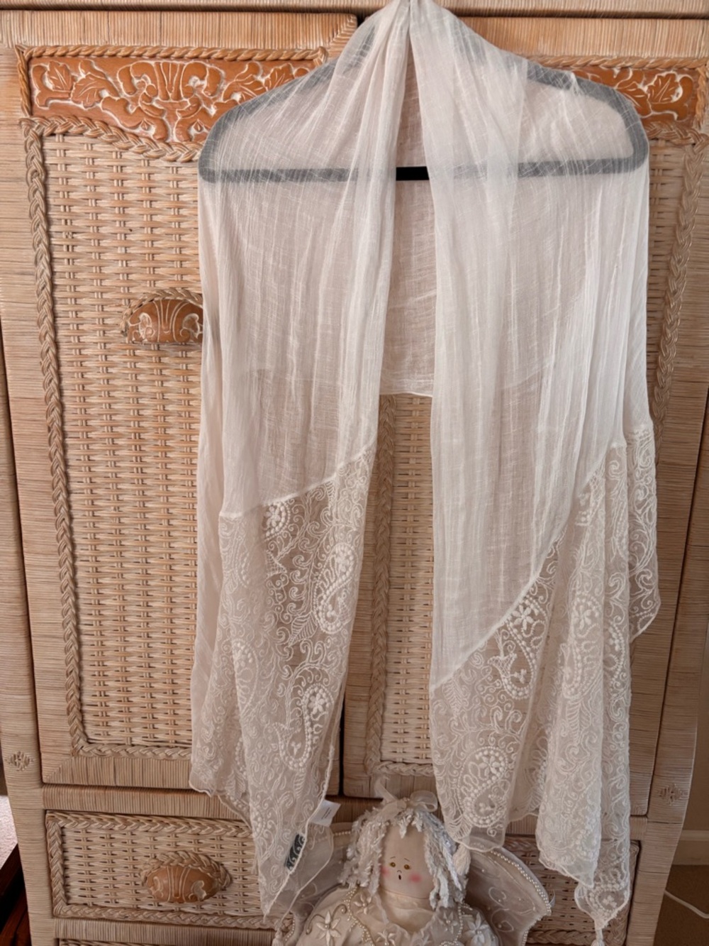 Sheer Lace-Trim Scarf-Wrap Bridal